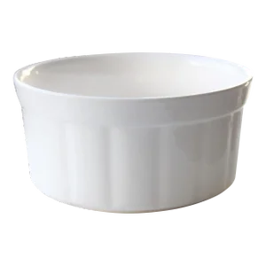 Vintage 2Qt Round Ribbed Stoneware Souffle