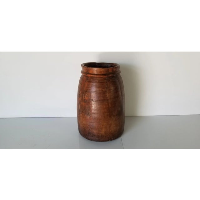 Vintage Primitive Style Hand Carved Wood Decorative Vase For Sale - Image 12 of 12