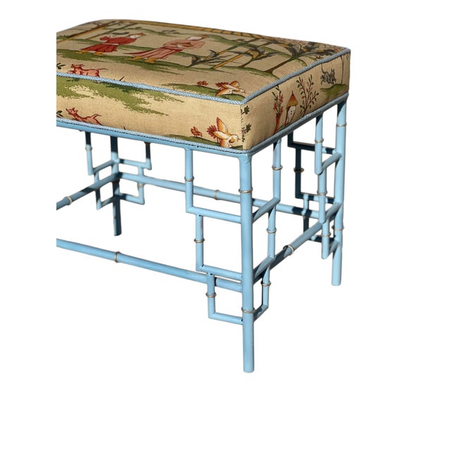 Chinese Chippendale Style Bench in Thibaut For Sale - Image 10 of 10