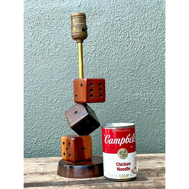 Vintage Wood Dice Desk Lamp For Sale - Image 4 of 12