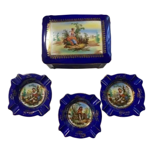 French Porcelain Jewelry/Keeping Box & Ash Tray Set 4