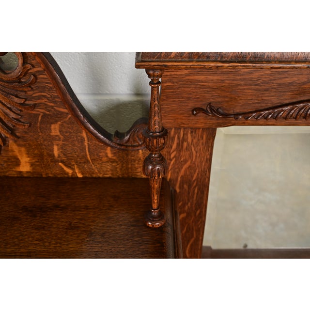 Antique Victorian Carved Tiger Oak Side-by-Side Bookcase With Drop Front Secretary Desk, Circa 1900 For Sale - Image 12 of 16