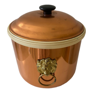 Vintage Copper Ice Bucket Pot With Brass Lion Head Handles