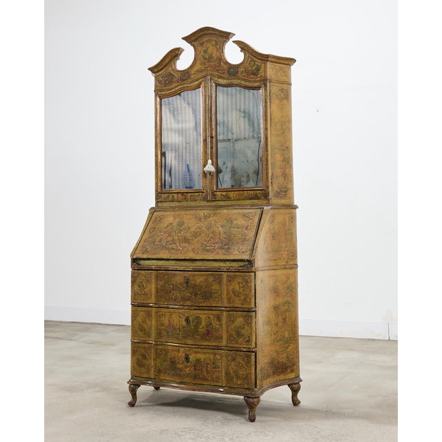 19th Century Venetian Lacquer Painted Secretary Bookcase Desk For Sale - Image 4 of 18