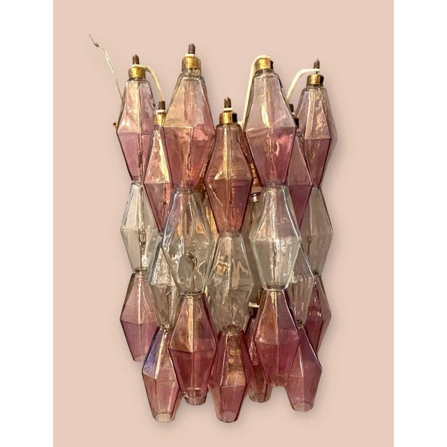 Carlo Scarpa Pink and Clear Poliedri Sconces by Carlo Scarpa for Venini, 1980s, Set of 2 For Sale - Image 4 of 13