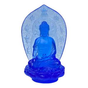 Crystal Glass Pate-De-Verre Blue Gautama Amitabha Shakyamuni Statue