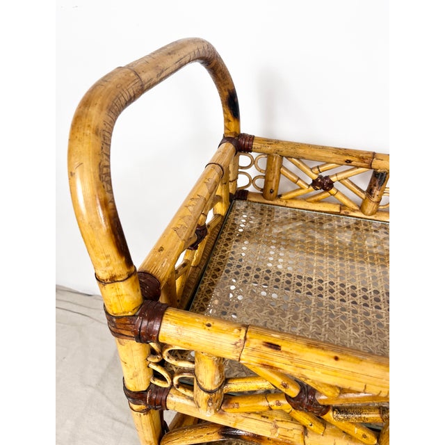 Mid 20th Century Vintage Brighton Bamboo Rattan Bar Cart For Sale - Image 5 of 12