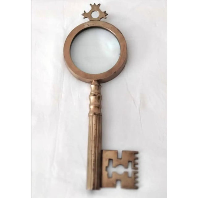 Art Deco Over-Sized Brass Skeleton Key Magnifying Glass Circa 1980s For Sale - Image 3 of 8