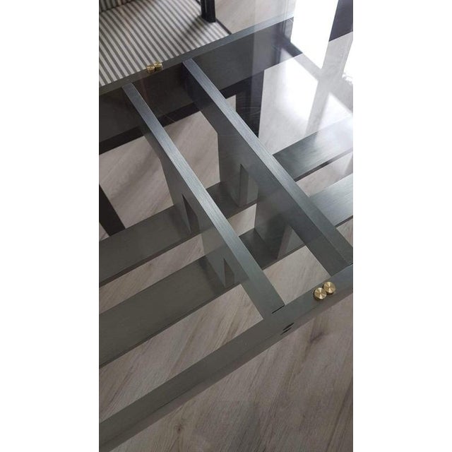 Doge Dining Table with Brushed Steel Base and Glass Top by Carlo Scarpa for Gavina Simon, 1970s For Sale - Image 5 of 12