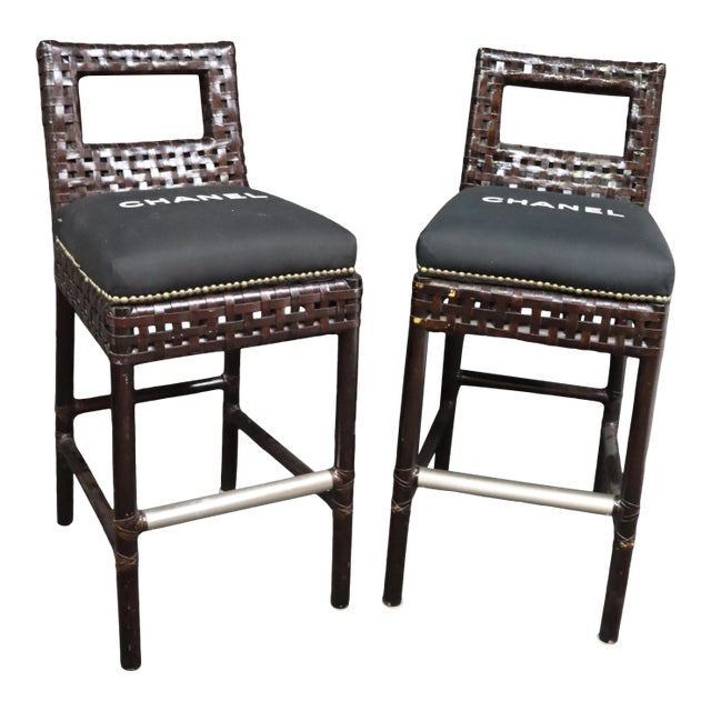 McGuire Modern Design Bamboo & Leather Barstools - a Pair For Sale