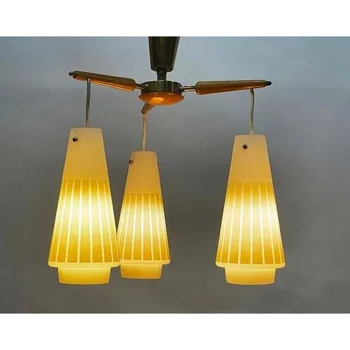 Mid-Century Modern Ceiling Lamp in Beech and Frosted Glass For Sale - Image 6 of 8