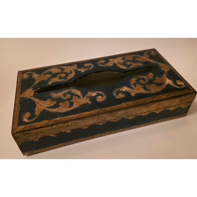Vintage Dark Blue and Gold Florentine Tissue Box For Sale In San Antonio - Image 6 of 11
