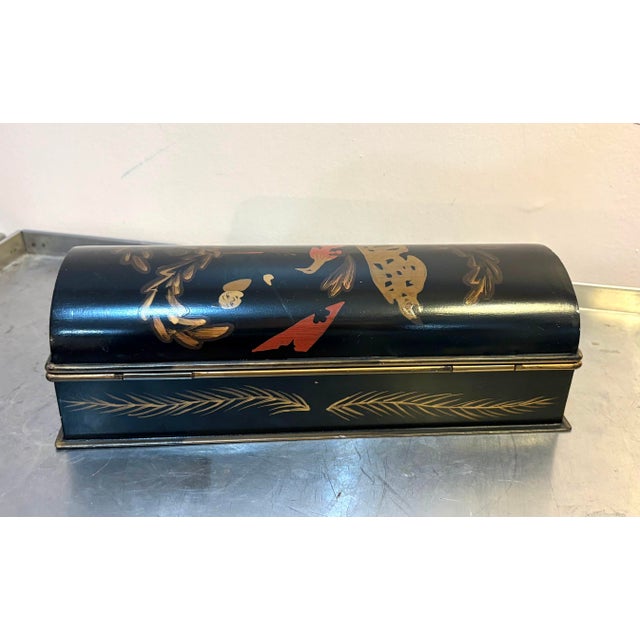 1960s Chinese Lacquered Metal Hand-Painted Oblong Box For Sale - Image 5 of 8