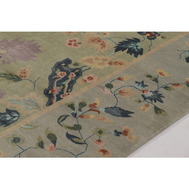 Art Deco Rug & Kilim’s Chinese Art Deco Inspired Rug, Light Green With Whimsical Florals For Sale - Image 3 of 8