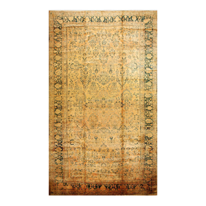 Antique Persian Sarouk Mohajeran Rug on Peach Background & Medium Blue Border With Allover Pattern