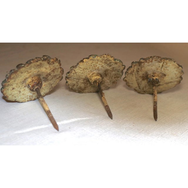 Green 1910s Set of 3 Painted Cast Iron Ornate Circular Curtain Tiebacks Rod Holders Hardware For Sale - Image 8 of 11