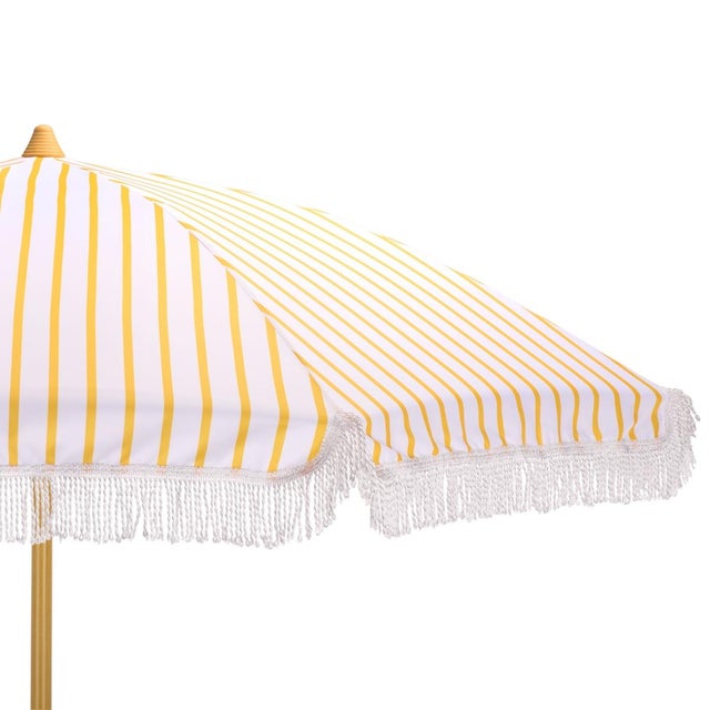 Modern Bella 6.5 Ft Beach Fringed Umbrella, Yellow Bistro Stripe For Sale - Image 3 of 8