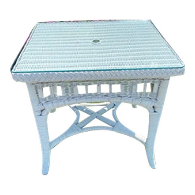 1980s Wicker by Henry Link Wimbledon Glass Top End Table For Sale