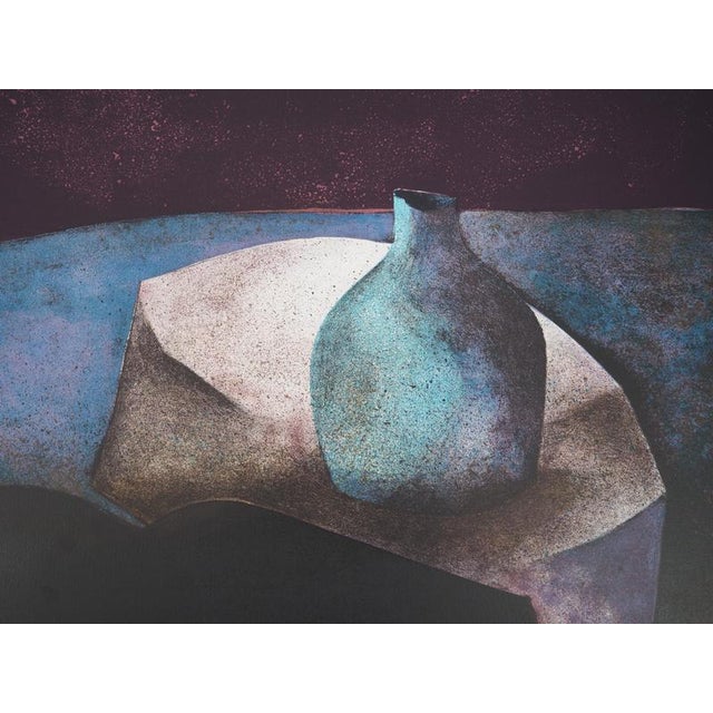 Claude GAVEAU (1940) Still life with blue vase Original color lithograph Signed in pencil Limited edition of 90 copies...