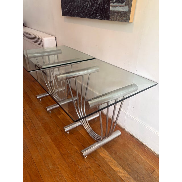 Mid-Century Modern Chrome U Shape Bases Glass Square Top End Side Tables Stands - A Pair For Sale - Image 3 of 4