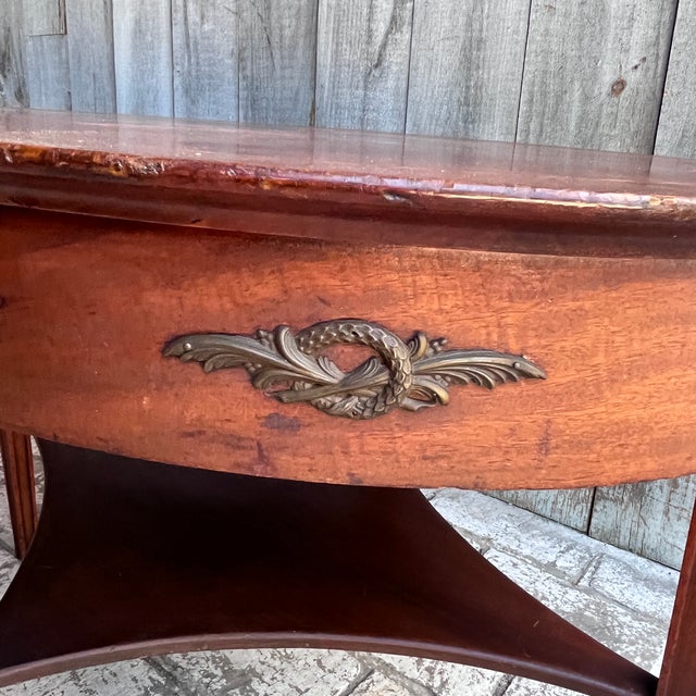 Wood Antique Sheraton/Hepplewhite-Style Oval Inlaid Marquetry Mahogany Coffee Table For Sale - Image 7 of 13
