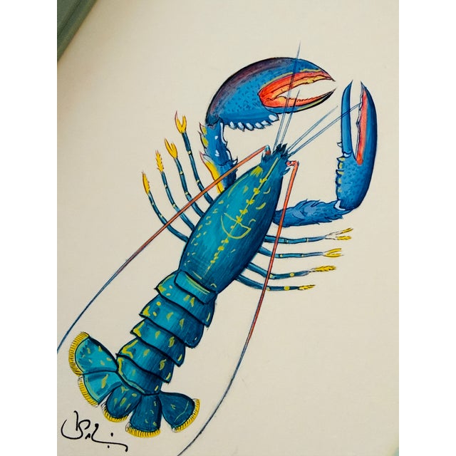 Hand-painted by master artists using acrylic paints and natural pigments, this lobster painting features a playful mix of...