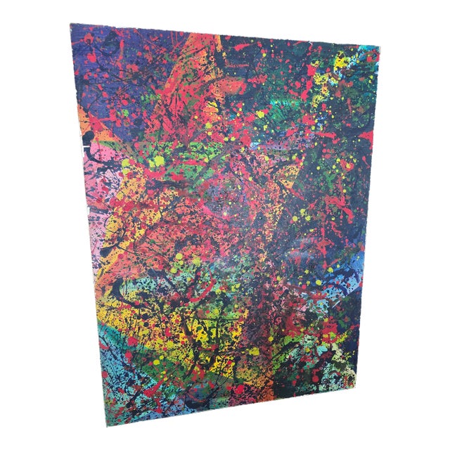 1960s Vintage Mid Century Abstract Pollock Style Oil Drip Painting For Sale