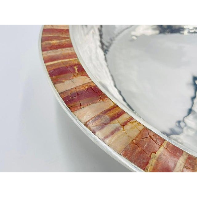 1980s Large Emilia Castillo Silver-Plate & Jasper Inlay Serving Bowl, Mexican Silver For Sale - Image 18 of 18