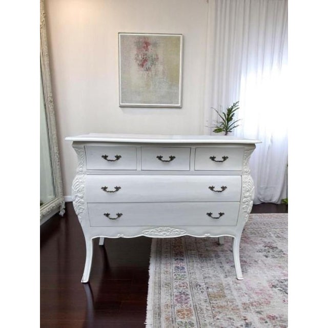 Shabby Chic Shabby Chic French Country 5-Drawer White Bombay Chest For Sale - Image 3 of 7