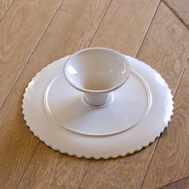 Large Hand-Painted Lemon-Colored Slipware Cake and Tart Display Stand, 1960s For Sale - Image 6 of 8