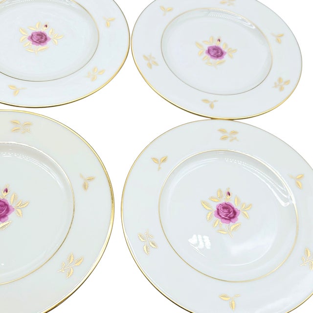 Mid 20th Century Vintage Lenox Bone China Bread Plates Gold Trim Rose Pattern Usa Mid-Century Tableware Set of 9 For Sale - Image 5 of 12