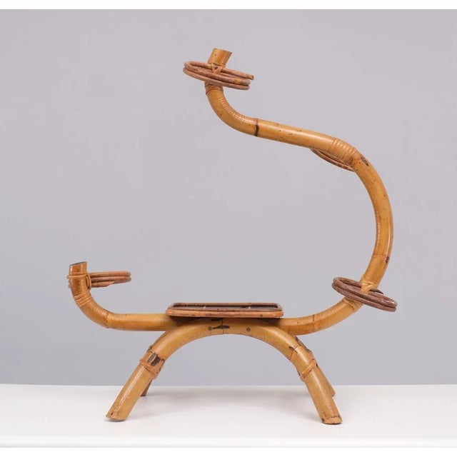Wood Bamboo and Wicker Plant Stand, Holland, 1950s For Sale - Image 7 of 8