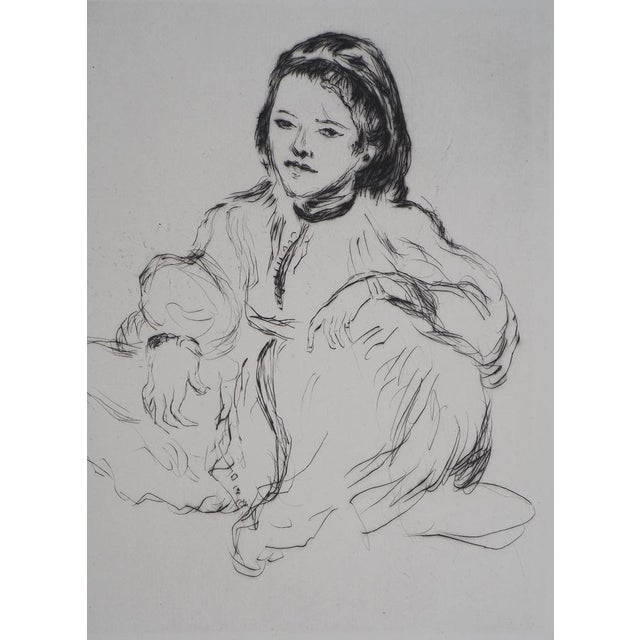 Lucien Mainssieux, Crouching Moroccan Woman, Original Signed Etching, 1949 For Sale - Image 7 of 7