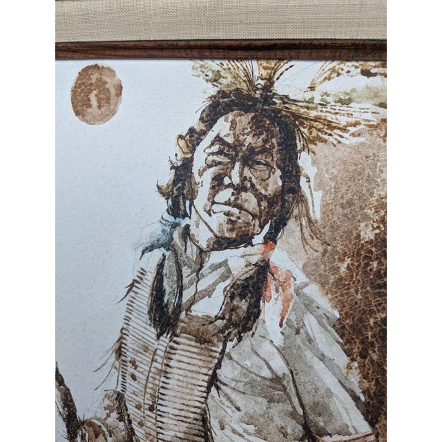 Paper Mid 20th Century R. Scott Signed Mixed Media Native American Figure Drawing, Watercolor Ink on Paper, Framed Fine Art For Sale - Image 7 of 15