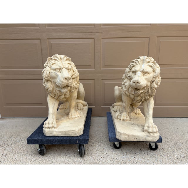 Early 21st Century Monumental Neoclassical Cast Stone Garden Lions, a Pair For Sale - Image 5 of 15