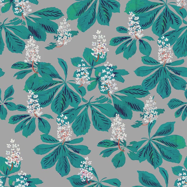 Sample - Blossoming Flowers Wallpaper by Paule Marrot in Gray For Sale