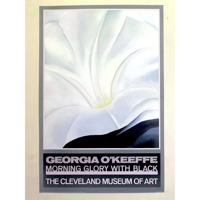This Georgia O'Keeffe rare vintage 1988 lithograph print museum poster " Morning Glory with Black " 1926, is a very...