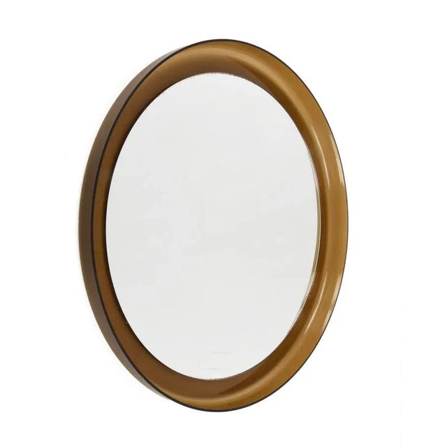 Mid-Century Italian Brown Smoked Acrylic Glass Round Wall Mirror from Guzzini, 1960s For Sale - Image 13 of 18