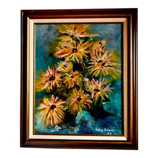 Vintage Abstract Floral Oil Painting by Mary Solbrig For Sale