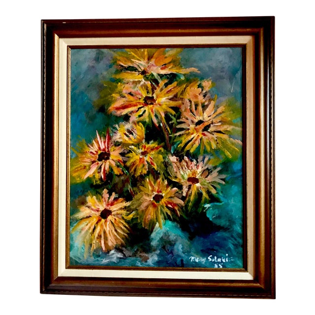 Vintage Abstract Floral Oil Painting by Mary Solbrig For Sale