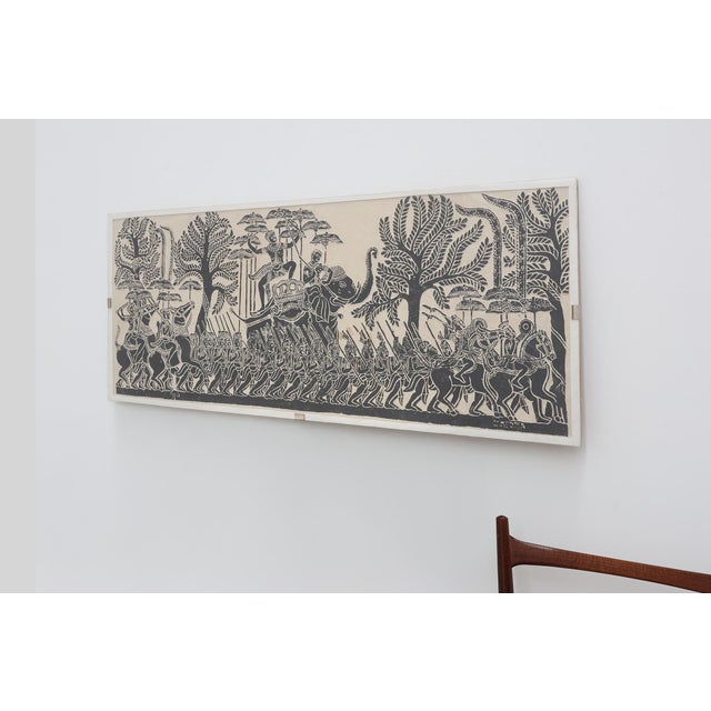 Black Cambodian Angkor Wat Temple, Asia, 1950s, Large Rubbing on Rice Paper For Sale - Image 8 of 11