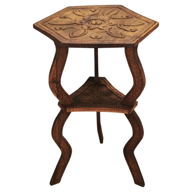 Antique Central European Hand-Carved Beech Side Table, 1890s For Sale - Image 12 of 12