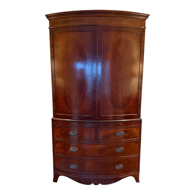 Bow Front Linen Press/Media Cabinet For Sale