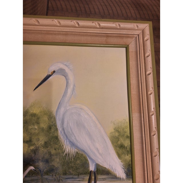 1976 Coastal White Egret Oil Painting – Framed Accent Piece For Sale In Tampa - Image 6 of 6