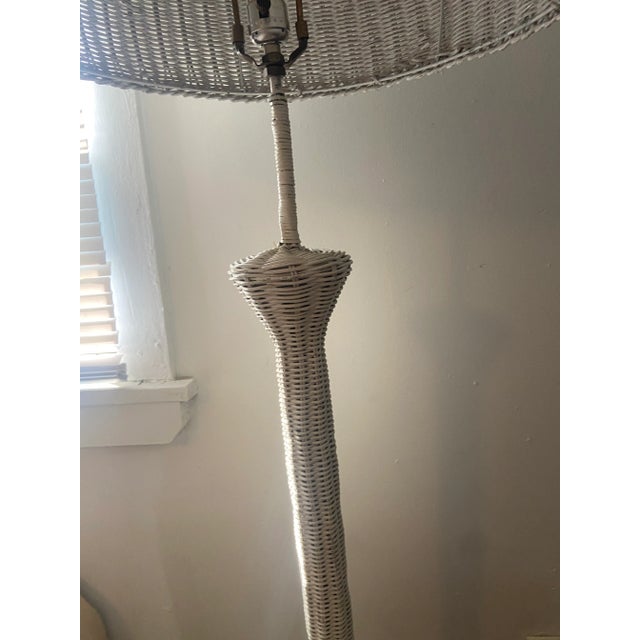 Mid 20th Century Palm Beach Mario Torres Style Rattan Wicker Floor Lamp Dome Shade For Sale In Cleveland - Image 6 of 8