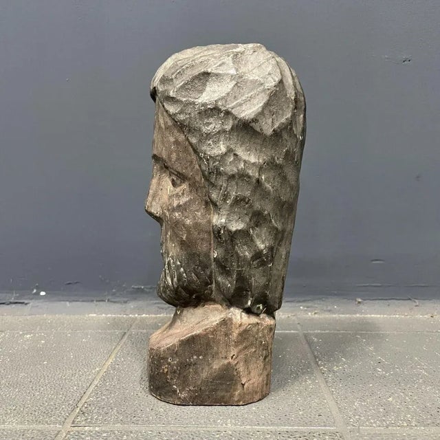 Wood Painted Carved Wooden Head For Sale - Image 7 of 18