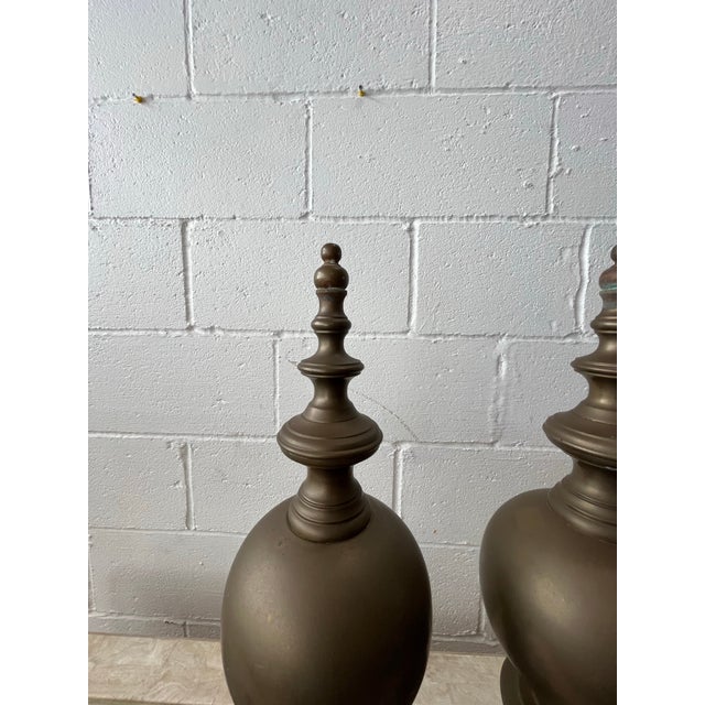 Metal Pair of Monumental Maitland-Smith Patinated Brass Decorative Finials For Sale - Image 7 of 9