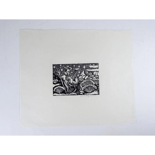 Rustic Vintage Mid 20th Century Jose Rey Toledo Traveling Mouse Woodcut For Sale - Image 3 of 4