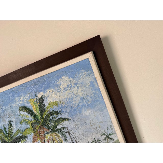 Vintage Caribbean Tropical Coastal Landscape Oil on Canvas Painting, Framed For Sale - Image 11 of 13