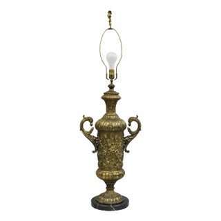 Antique Italian Renaissance Gold Bronze Figural Twin Handle Urn Large Table Lamp For Sale